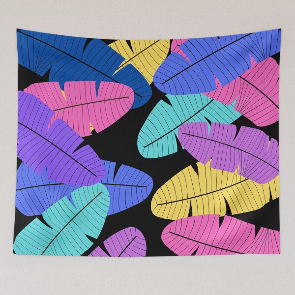 Item preview,  Black and multicolour tropical leaf print designed and sold by DemonicGloom.