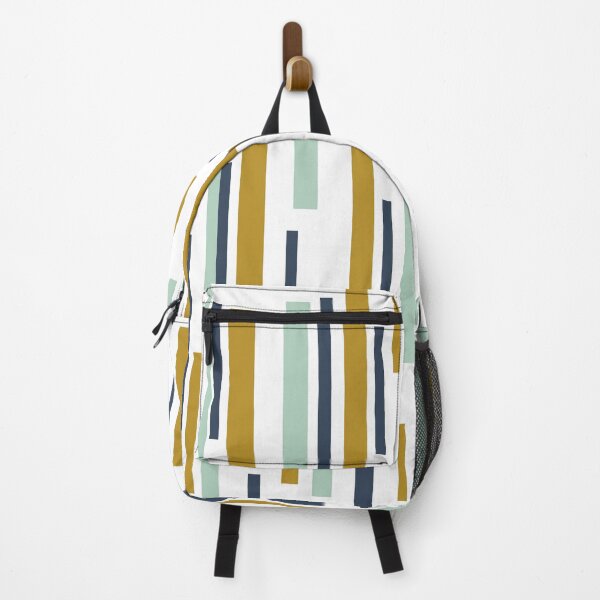 Item preview, Interrupted Lines Mid-Century Modern Minimalist Abstract Geometric Pattern in Celadon, Navy Blue, and Golden Mustard on White designed and sold by kierkegaard.
