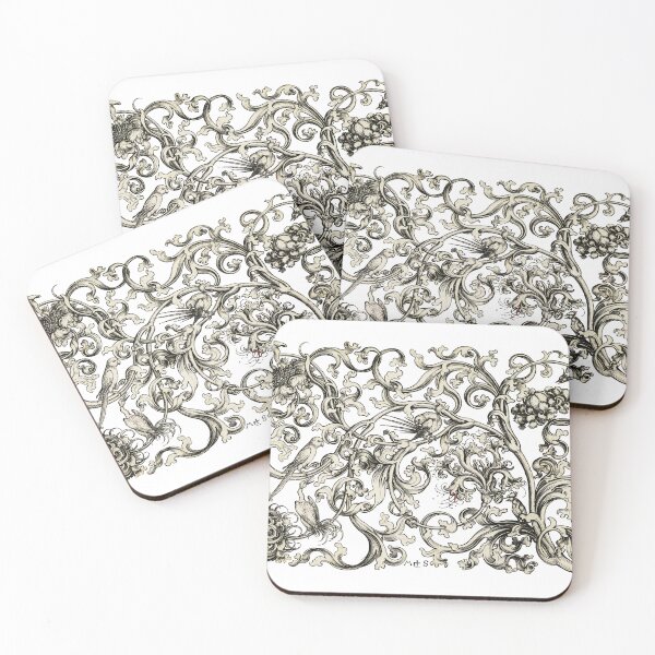 Item preview, FANTASTIC BIRDS AND PARROTS AMONG FLOWER SWIRLS Black White Gothic Floral designed and sold by BulganLumini.