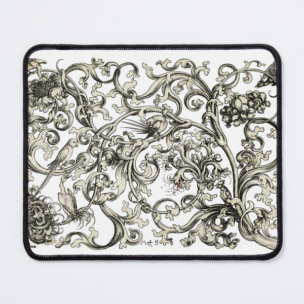 Item preview, FANTASTIC BIRDS AND PARROTS AMONG FLOWER SWIRLS Black White Gothic Floral designed and sold by BulganLumini.