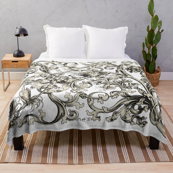 Item preview, FANTASTIC BIRDS AND PARROTS AMONG FLOWER SWIRLS Black White Gothic Floral designed and sold by BulganLumini.
