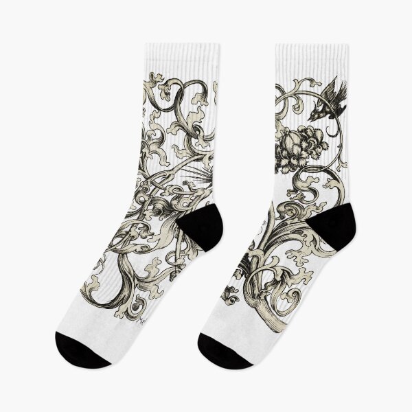 Item preview, FANTASTIC BIRDS AND PARROTS AMONG FLOWER SWIRLS Black White Gothic Floral designed and sold by BulganLumini.