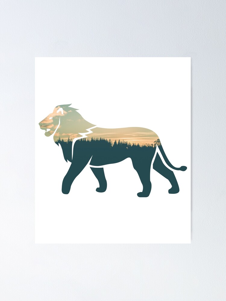 "Forest Trees Under Calm Sky Lion | Colorful Lion" Poster for Sale by ...
