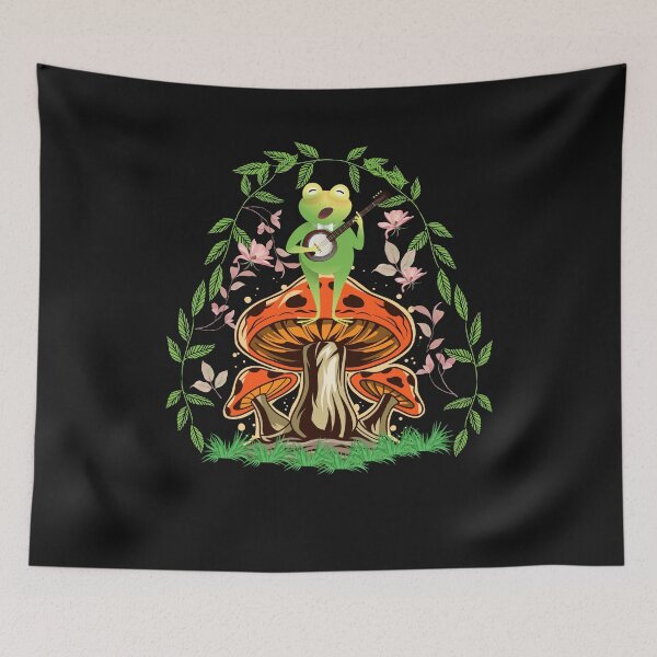 Item preview, Frog Playing Banjo Mushroom Nature Cottagecore Aesthetic designed and sold by FTAPS.