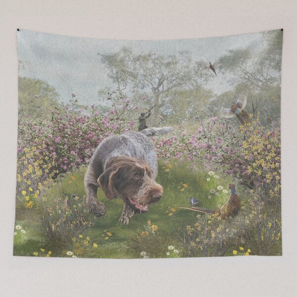 Item preview, Hunting  pheasants with the German Wirehaired Pointer designed and sold by TammyHunterArt.