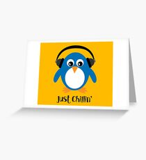 Penguin Just Chillin' with Headphones Greeting Card