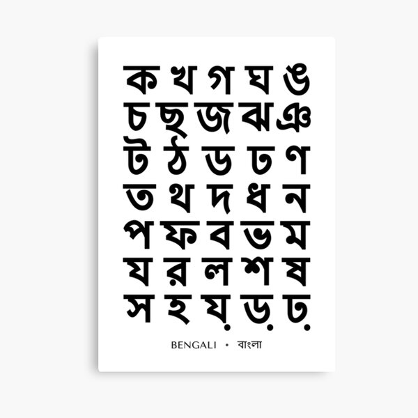 "Bengali Alphabet Chart, Bold Bangla Language Chart" Canvas Print for