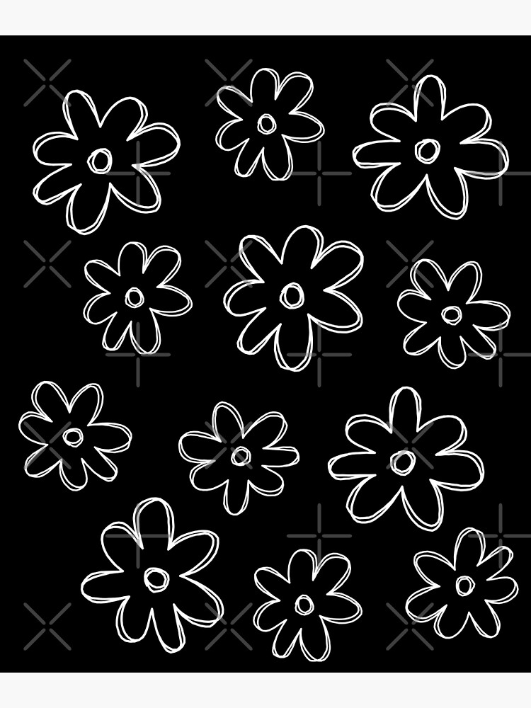 "Cute Black and White Daisy Flower Pattern Whimsical Pastel Spring
