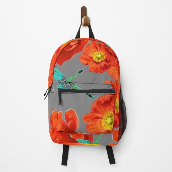 Item preview, ORANGE POPPY FLOWERS GARDEN BLUE DRAGONFLIES ART designed and sold by sharlesart.