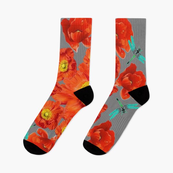 Item preview,  ORANGE POPPY FLOWERS GARDEN BLUE DRAGONFLIES ART designed and sold by sharlesart.