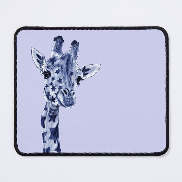 Aperçu de l'œuvre Cou de girafe, vue de face, tâches forme étoile - version colorisée bleu créée et vendue par SylvieG18.