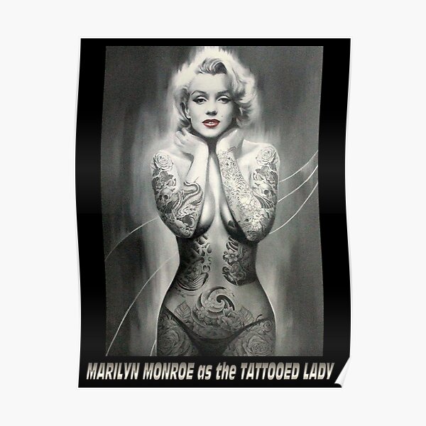 Marilyn Tattooed KiSS Canvas or Poster  Monroe Inked  Tattoo Sleeve   Wall Art  Gorgeous Decor Modern