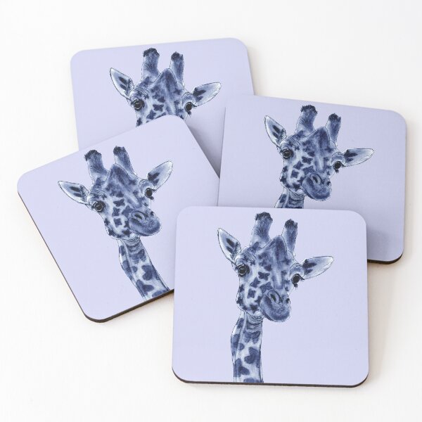Aperçu de l'œuvre Cou de girafe, vue de face, tâches forme papillon - version colorisée bleu créée et vendue par SylvieG18.