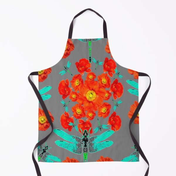Aperçu de l'œuvre   JARDIN DE FLEURS DE COQUELICOT ORANGE GRANDES LIBELLES BLEUES ART créée et vendue par sharlesart.