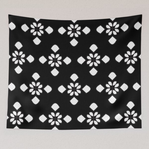 Item preview, Black and White Floral Tile Pattern designed and sold by BeJolley.