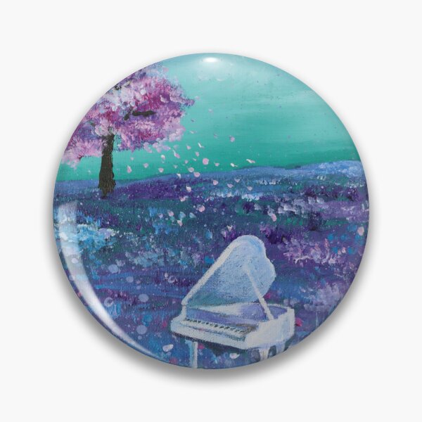 Item preview, nature dreamy landscape  purple wildflower field cherry blossom white piano designed and sold by LEILA ART SPACE.