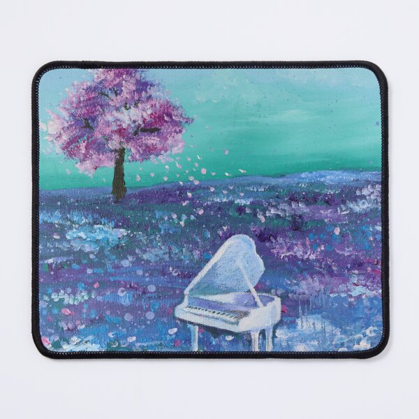Item preview, nature dreamy landscape  purple wildflower field cherry blossom white piano designed and sold by LEILA ART SPACE.