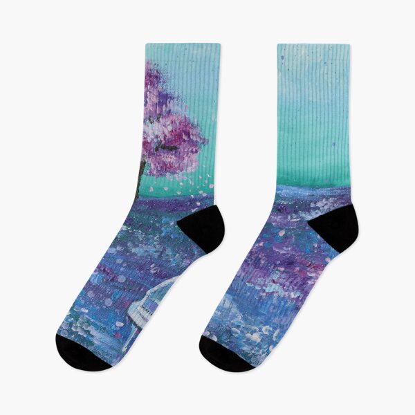Item preview, nature dreamy landscape  purple wildflower field cherry blossom white piano designed and sold by LEILA ART SPACE.