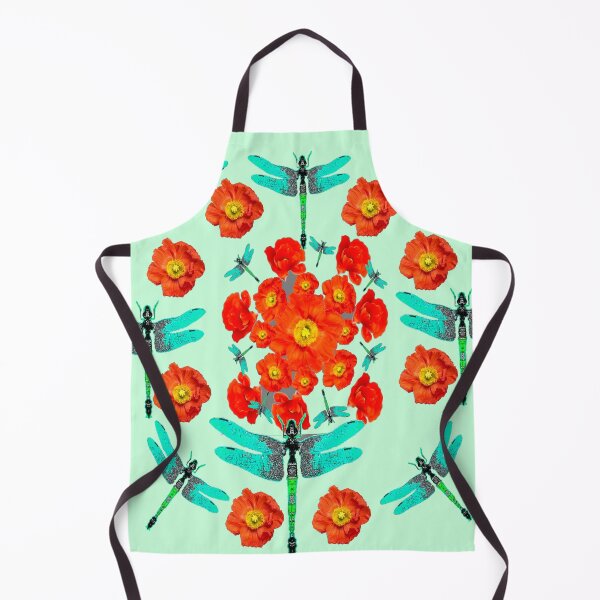 Aperçu de l'œuvre  ORANGE COQUELICOT FLEURS JARDIN GRANDES LIBELLULES BLEUES AQUA ART créée et vendue par sharlesart.