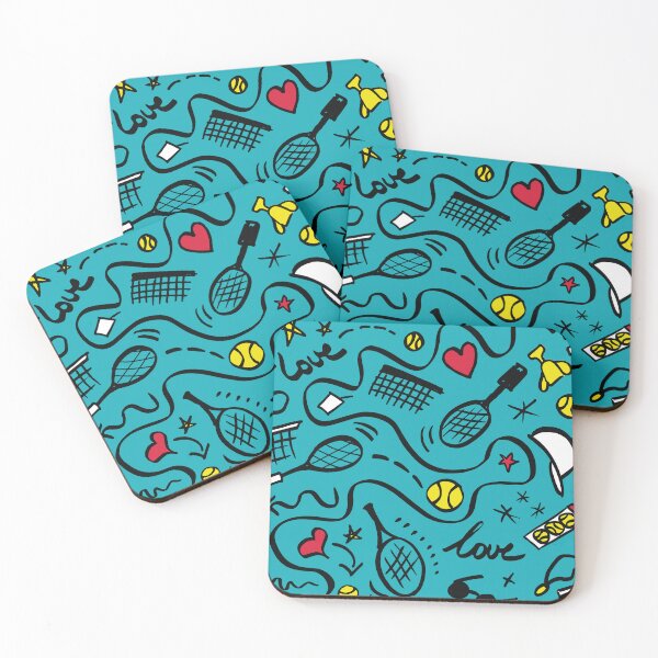 Item preview, Tennis Doodles on Teal Blue designed and sold by VintageStyle.