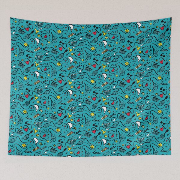 Item preview, Tennis Doodles on Teal Blue designed and sold by VintageStyle.