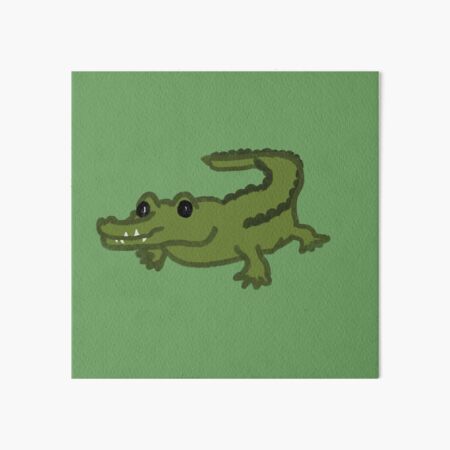 Classic Wood Push Puppet Green Alligator with Grassy Base Florida Crocodile 