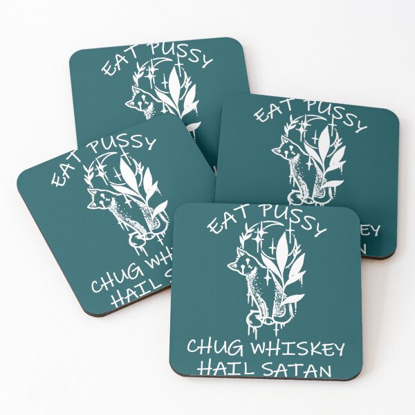 Item preview, EAT PUSSY CHUG WHISKEY HAIL SATAN white cat   designed and sold by MasonMelodyArt.