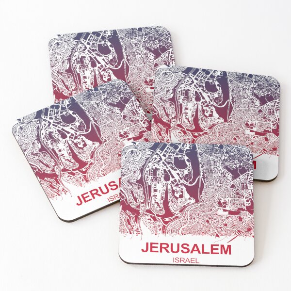 Item preview, Jerusalem Jews Judaism Moses synagogue Map Art Blue Pink Jerusalem Israel designed and sold by EpicMaps.