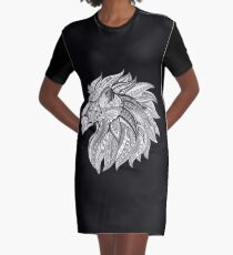 Tribal Lion Head Black and White Graphic T-Shirt Dress