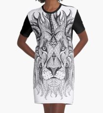 Tribal Lion Black and White Graphic T-Shirt Dress