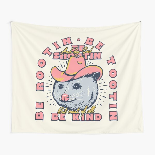 Aperçu de l'œuvre Rootin Tootin Shootin Possum | Conseils sur les cowboys d'opossum | Style campagnard de Cowgirl de l’espace | Bandana pour tapis pour animaux de compagnie Possum créée et vendue par Any Color Designs.