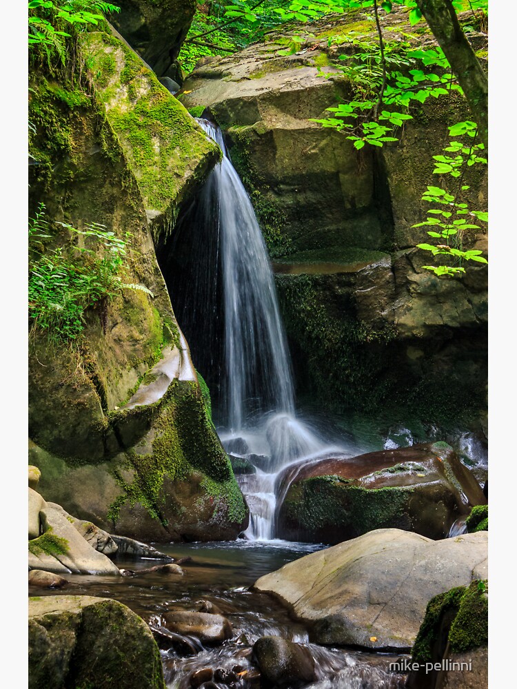 waterfall comes out of a huge stone in forest by mike-pellinni