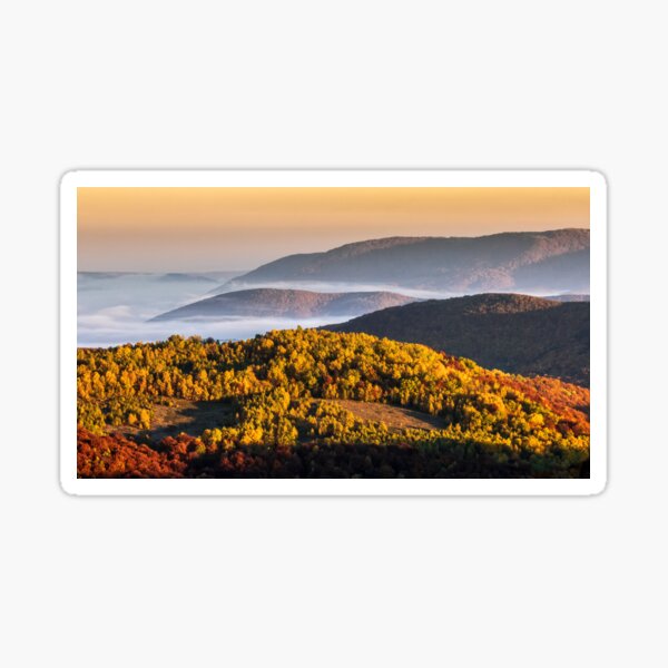 foggy and hot sunrise in Carpathian mountains Sticker