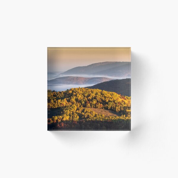 foggy and hot sunrise in Carpathian mountains Acrylic Block