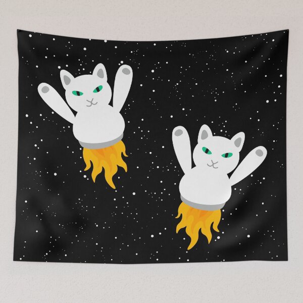 Item preview, White Rocket Cats (funny space pattern) designed and sold by XOOXOO.