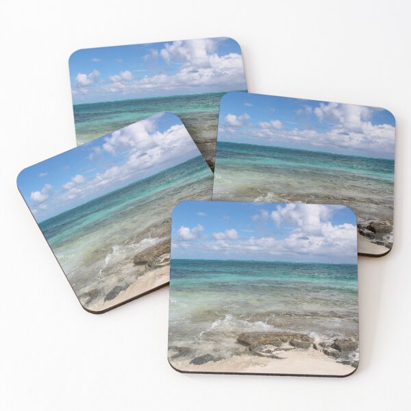 Item preview, Rocky Ocean Shore with beach sand and various depths of water below a beautiful cloudscape designed and sold by AlishaWatson.