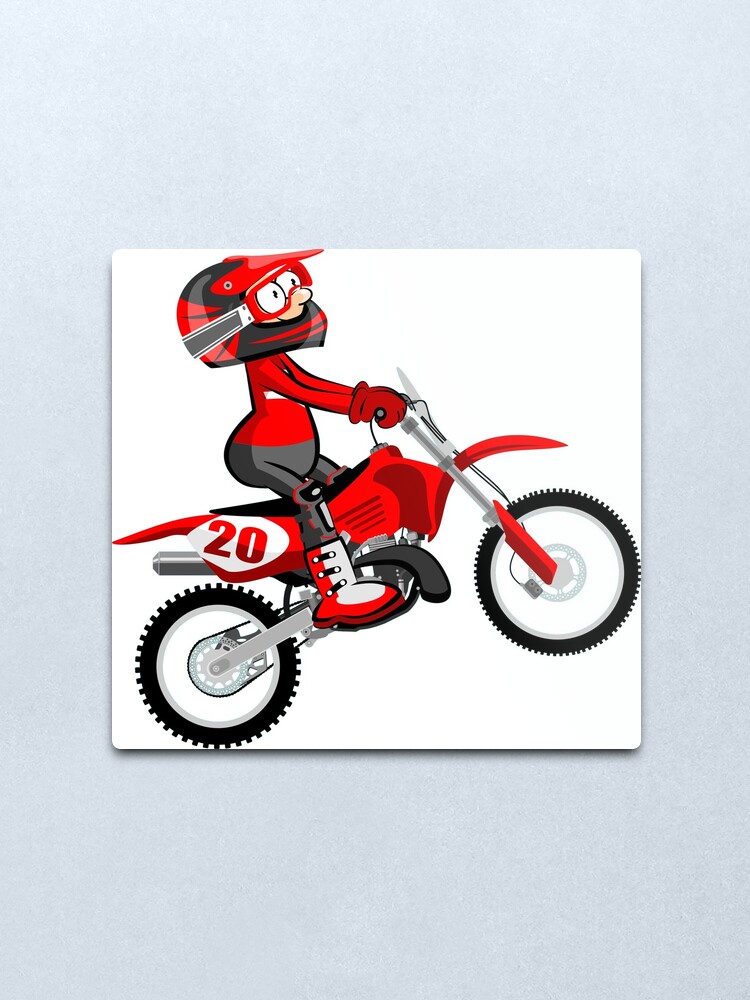 Impression Metallique Motocross Red Rider Style De Dessin Anime Par Megasitiodesign Redbubble