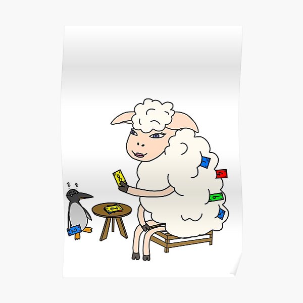 "sheep playing cards with a penguin" Poster for Sale by tomisa | Redbubble