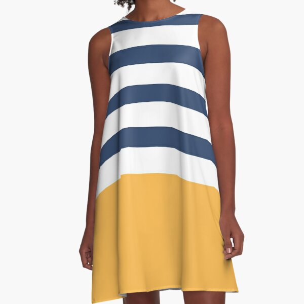 Blue and white stripes with yellow A-Line Dress