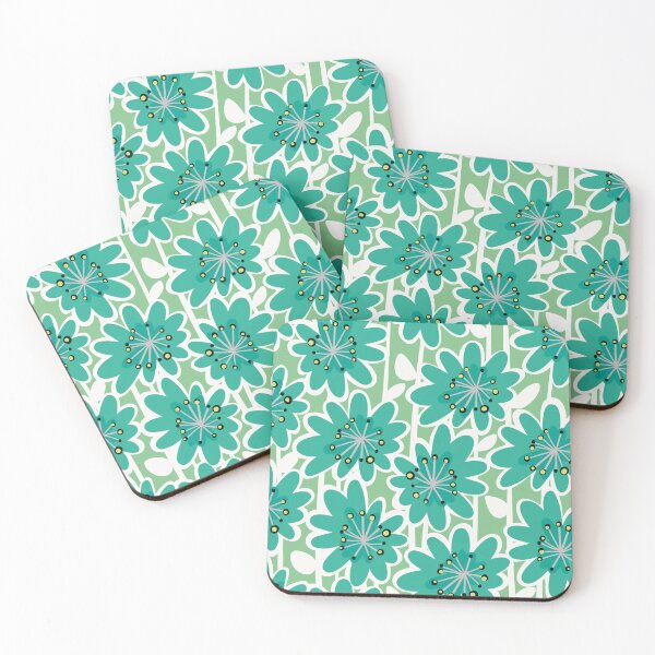 Item preview, Fun Flower Power Retro Style Flowers pattern in a querky style, yellow , pink , turquoise , white and green designed and sold by marina63.
