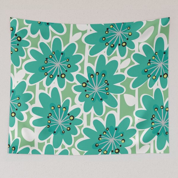 Item preview, Fun Flower Power Retro Style Flowers pattern in a querky style, yellow , pink , turquoise , white and green designed and sold by marina63.
