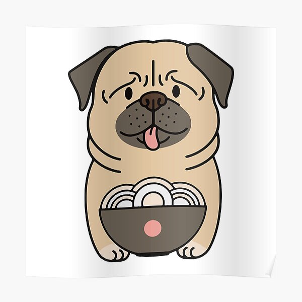 "A CUTE DOG WITH A BOWL OF NOODLE SOUP dog with ramen" Poster for