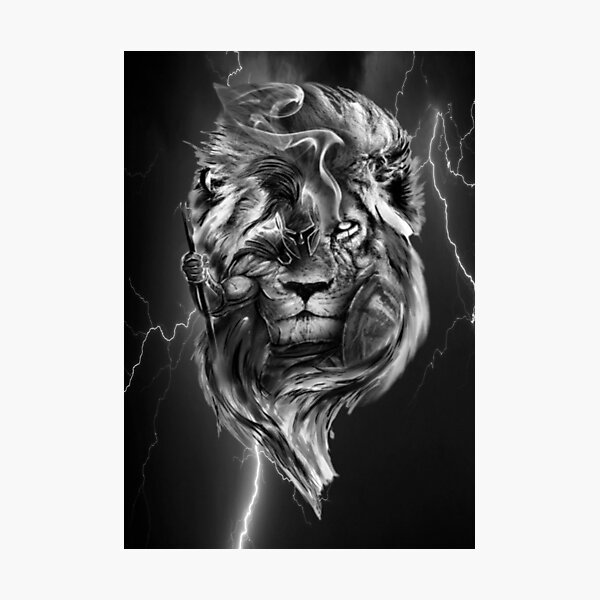 Lion Spartan Tattoo Design White Background (Download Now) 