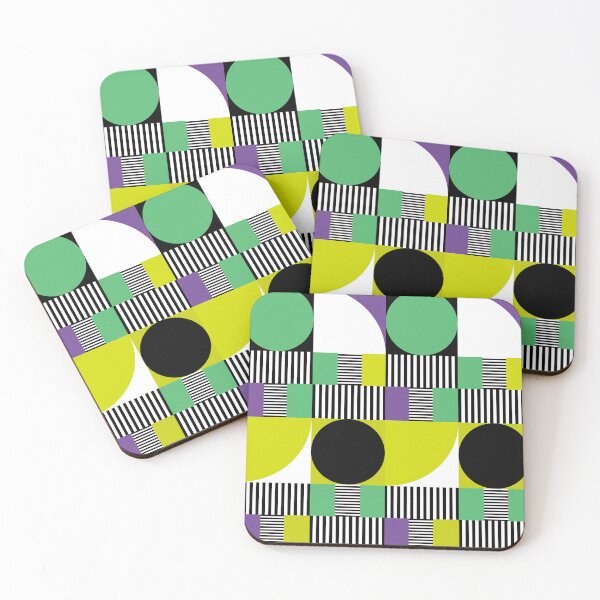 Item preview, Mid-Century Modern Circles, Squares and Stripes Purple, Mustard Yellow, Green, Black, White designed and sold by QuestingPixel.