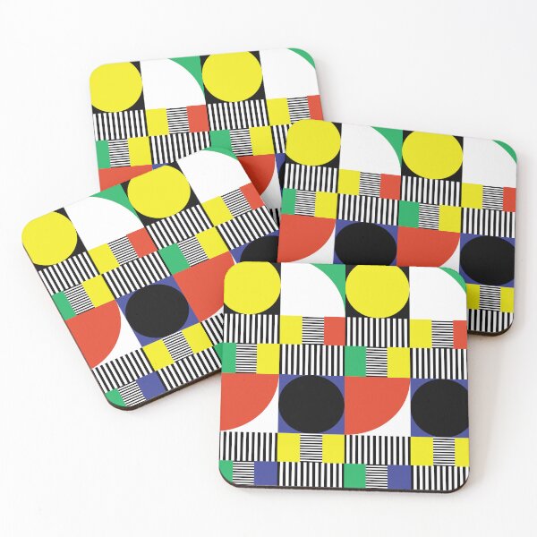 Item preview, Mid-Century Modern Circles, Squares and Stripes Red, Blue, Yellow, Green, Black, White designed and sold by QuestingPixel.