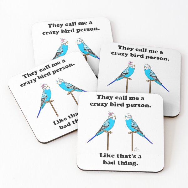 Item preview, Crazy Bird Person with Blue Budgies designed and sold by Laughing Parrot Studio.