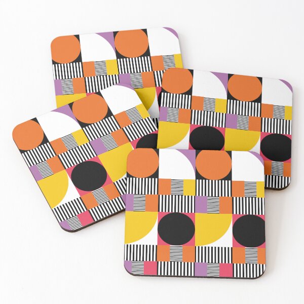 Item preview, Mid-Century Modern Circles, Squares and Stripes Orange, Pink, Mustard Yellow, Black, White designed and sold by QuestingPixel.
