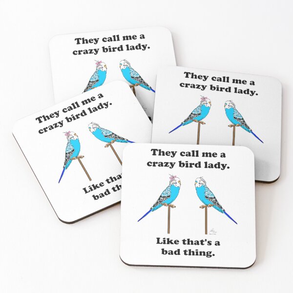 Item preview, Crazy Bird Lady with Blue Budgies designed and sold by Laughing Parrot Studio.