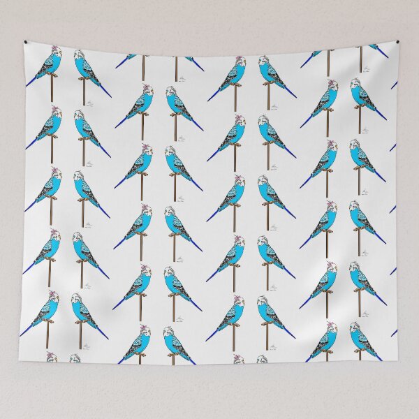 Item preview, Crazy Bird Lady with Blue Budgies designed and sold by Laughing Parrot Studio.