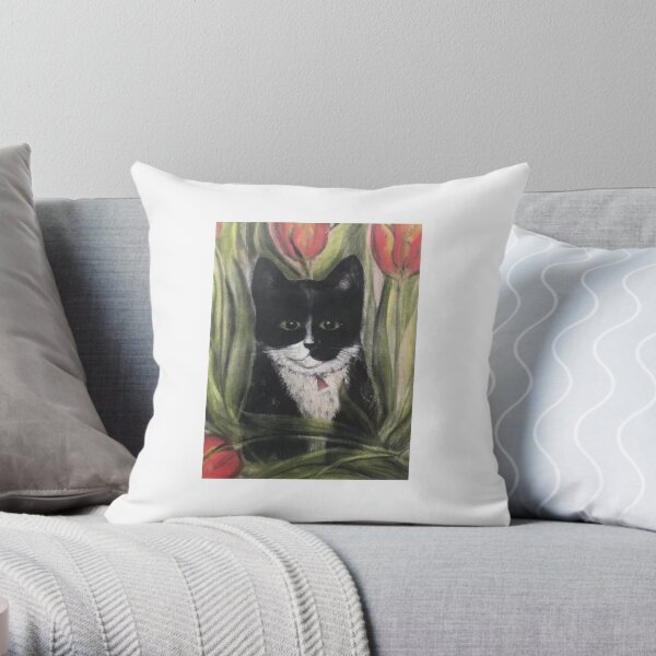 Cat Among The Tulips Throw Pillow